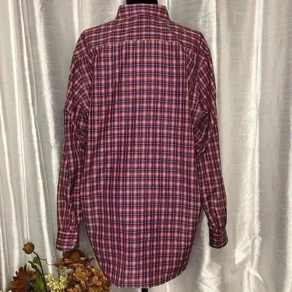 Fusion Men’s 18 1/2 34/35 Red White Blue Checkered Long Sleeve Button Down Shirt - Picture 5 of 7